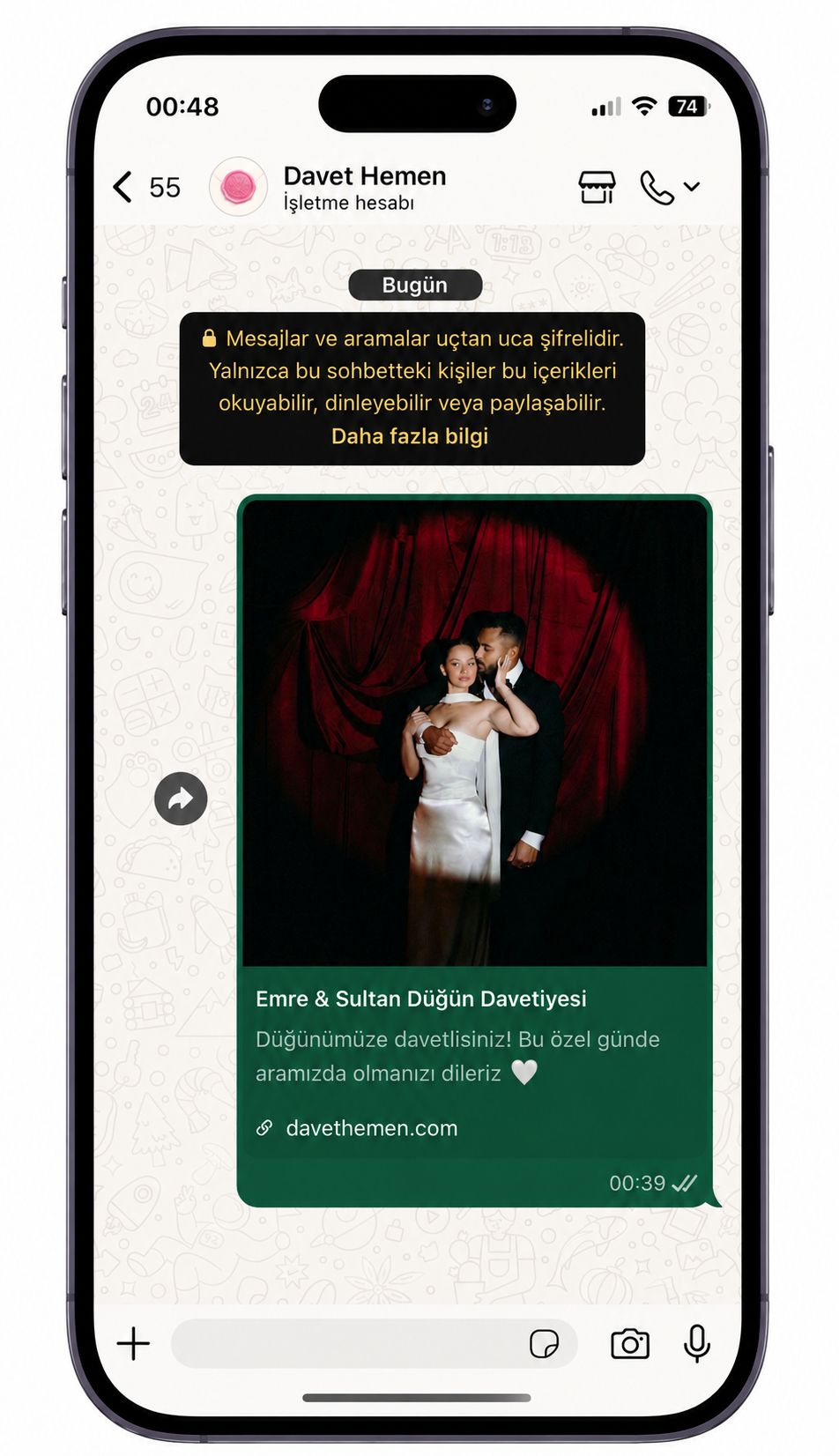 WhatsApp davetiye paylaşımı mockup